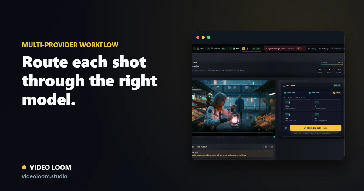 Video Loom generation progress with provider-routed scene takes